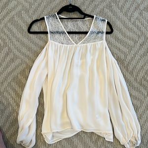Parker Joanie Cold Shoulder Blouse Lace Billow Sleeve V Neck Off White Size S